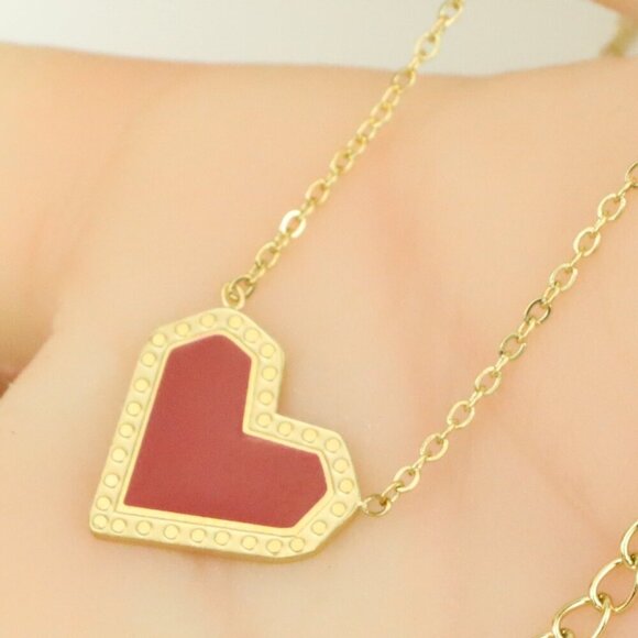 Red Heart Pendant Yellow Necklace with Elegant Gold Plated Chain, XPNL0377 - Picture 1 of 13